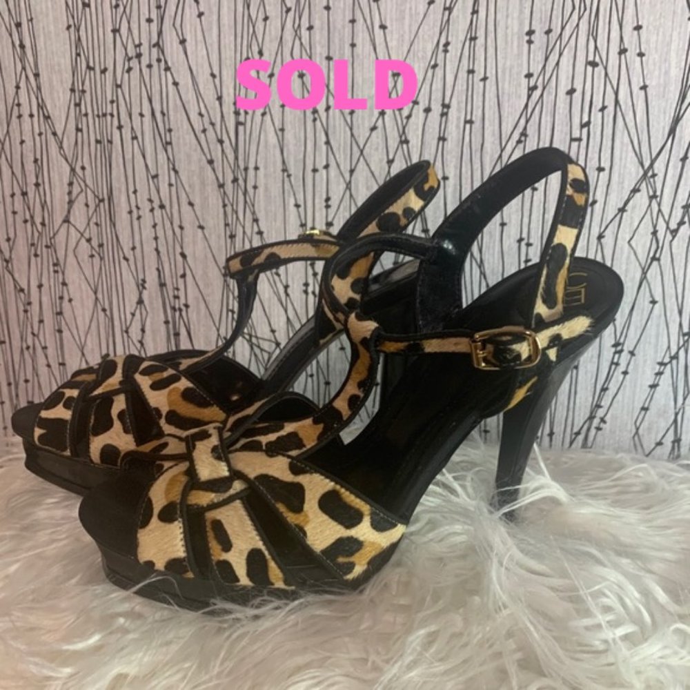 BCBGeneration Faux Leopard Print Open-Toe Heels